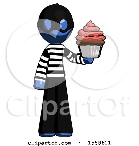 Blue Thief Man Presenting Pink Cupcake to Viewer by Leo Blanchette