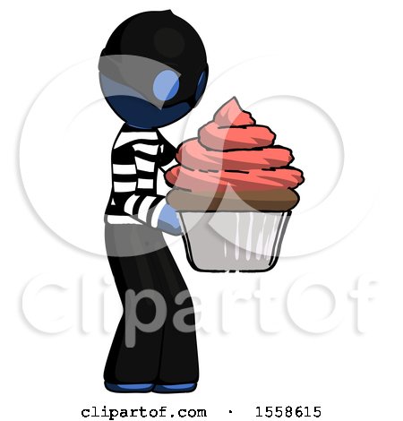 Blue Thief Man Holding Large Cupcake Ready to Eat or Serve by Leo Blanchette