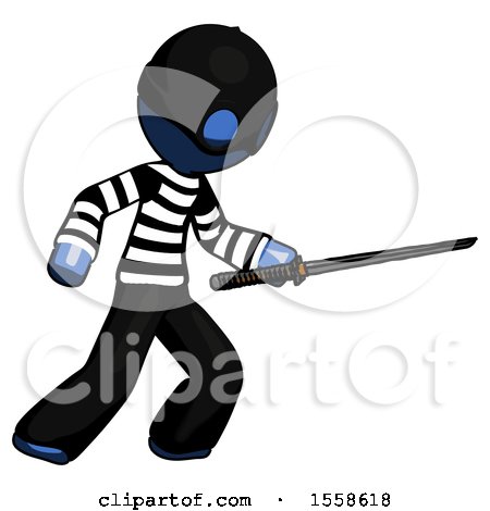 Blue Thief Man Stabbing with Ninja Sword Katana by Leo Blanchette