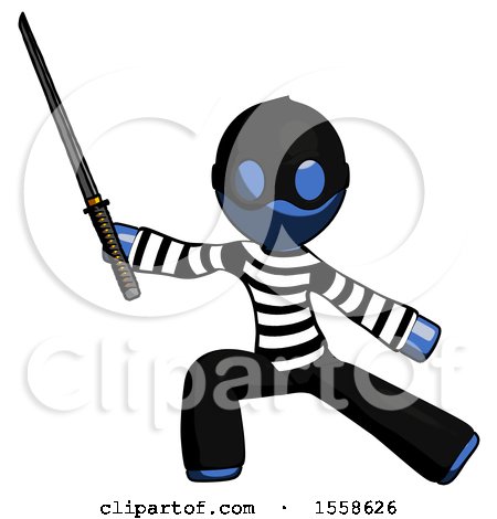 Blue Thief Man with Ninja Sword Katana in Defense Pose by Leo Blanchette