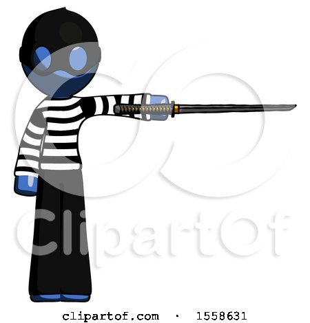 Blue Thief Man Standing with Ninja Sword Katana Pointing Right by Leo Blanchette