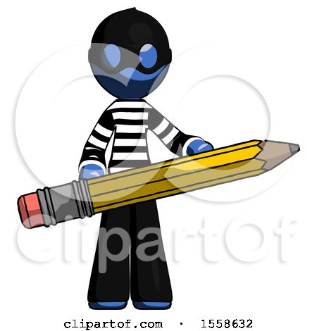 Blue Thief Man Writer or Blogger Holding Large Pencil by Leo Blanchette