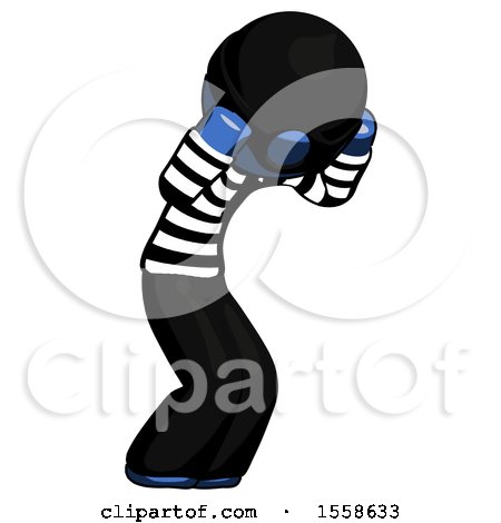 Blue Thief Man with Headache or Covering Ears Turned to His Right by Leo Blanchette
