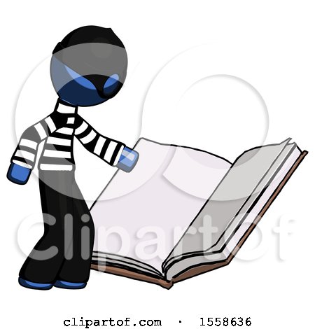 Blue Thief Man Reading Big Book While Standing Beside It by Leo Blanchette