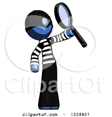 Blue Thief Man Inspecting with Large Magnifying Glass Facing up by Leo Blanchette