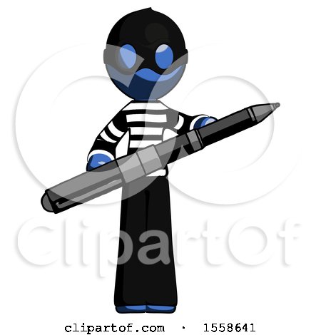 Blue Thief Man Posing Confidently with Giant Pen by Leo Blanchette