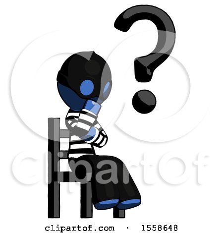 Blue Thief Man Question Mark Concept, Sitting on Chair Thinking by Leo Blanchette