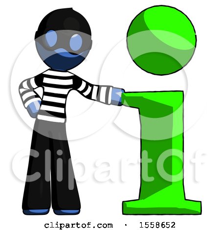 Blue Thief Man with Info Symbol Leaning up Against It by Leo Blanchette