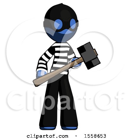 Blue Thief Man with Sledgehammer Standing Ready to Work or Defend by Leo Blanchette