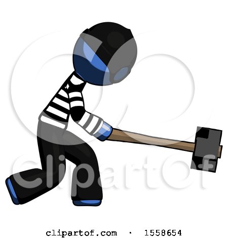 Blue Thief Man Hitting with Sledgehammer, or Smashing Something by Leo Blanchette