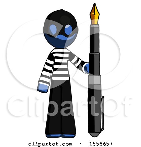 Blue Thief Man Holding Giant Calligraphy Pen by Leo Blanchette