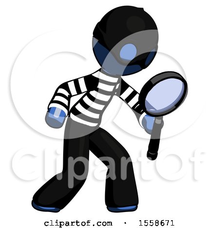 Blue Thief Man Inspecting with Large Magnifying Glass Right by Leo Blanchette