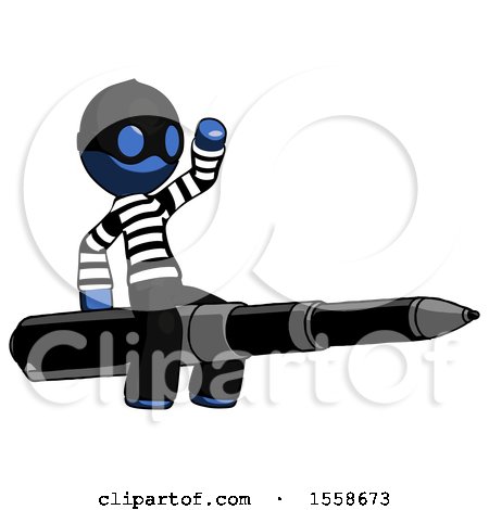 Blue Thief Man Riding a Pen like a Giant Rocket by Leo Blanchette