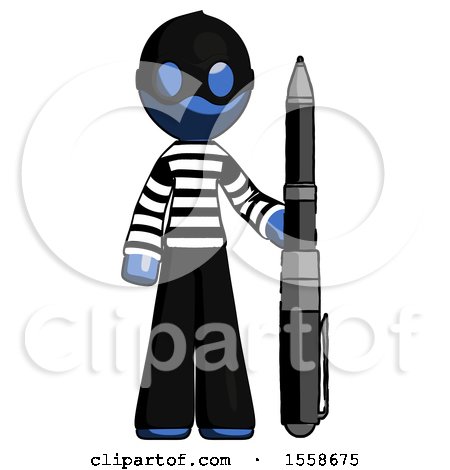 Blue Thief Man Holding Large Pen by Leo Blanchette