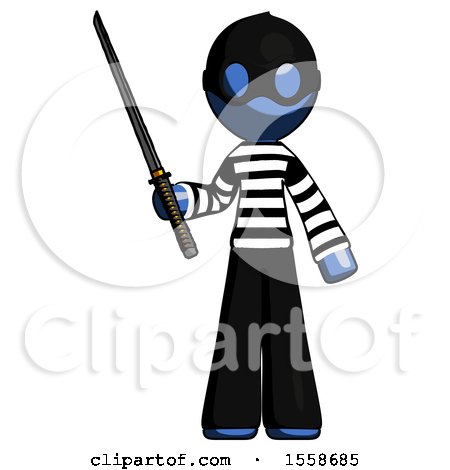 Blue Thief Man Standing up with Ninja Sword Katana by Leo Blanchette