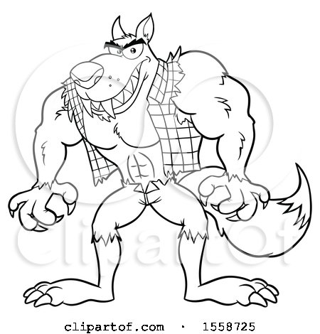 Clipart of a Black and White Muscular Werewolf - Royalty Free Vector Illustration by Hit Toon