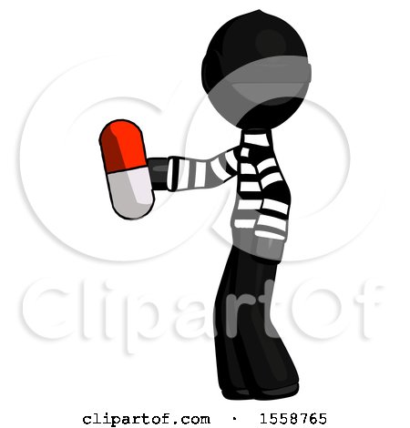 Black Thief Man Holding Red Pill Walking to Left by Leo Blanchette