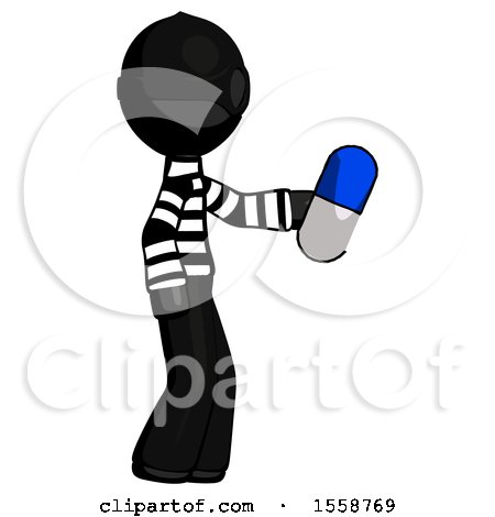 Black Thief Man Holding Blue Pill Walking to Right by Leo Blanchette