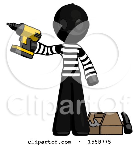 Black Thief Man Holding Drill Ready to Work, Toolchest and Tools to Right by Leo Blanchette