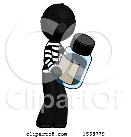 Black Thief Man Holding Glass Medicine Bottle by Leo Blanchette
