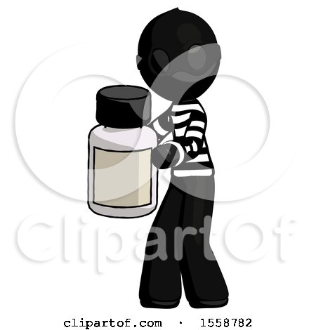 Black Thief Man Holding White Medicine Bottle by Leo Blanchette