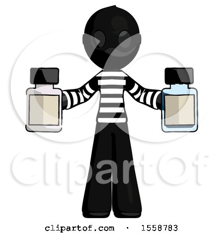 Black Thief Man Holding Two Medicine Bottles by Leo Blanchette