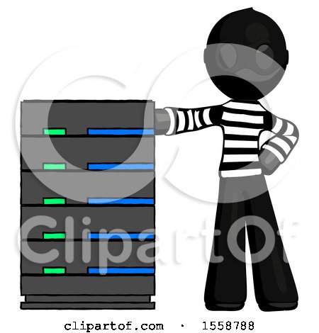 Black Thief Man with Server Rack Leaning Confidently Against It by Leo Blanchette