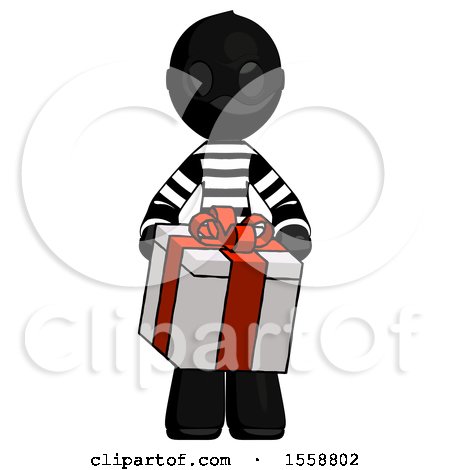 Black Thief Man Gifting Present with Large Bow Front View by Leo Blanchette