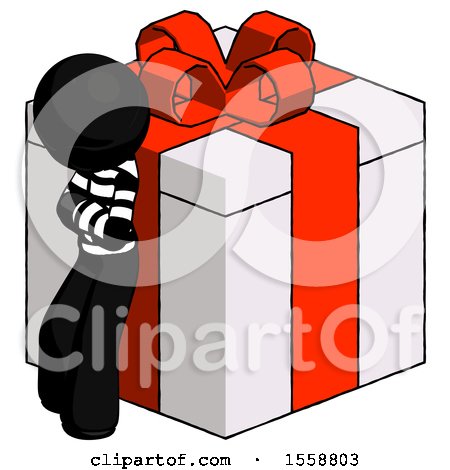 Black Thief Man Leaning on Gift with Red Bow Angle View by Leo Blanchette