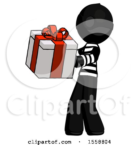 Black Thief Man Presenting a Present with Large Red Bow on It by Leo Blanchette
