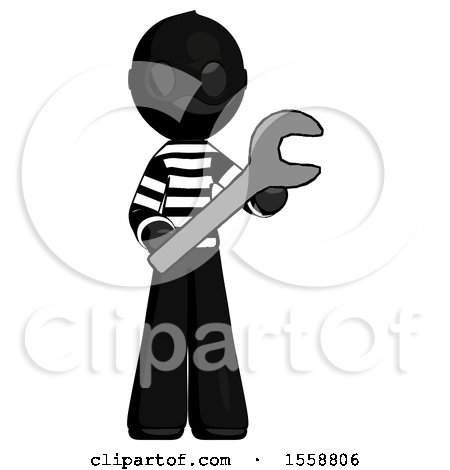 Black Thief Man Holding Large Wrench with Both Hands by Leo Blanchette