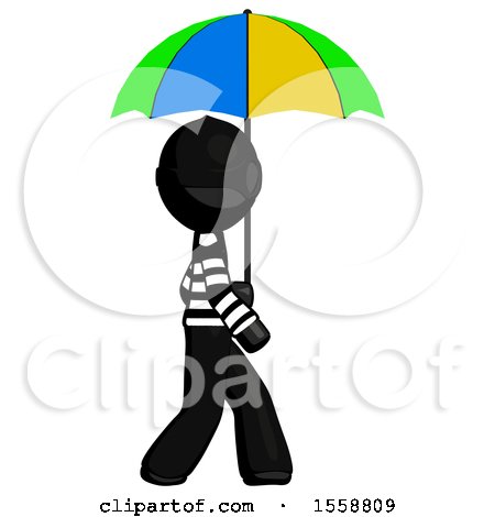 Black Thief Man Walking with Colored Umbrella by Leo Blanchette
