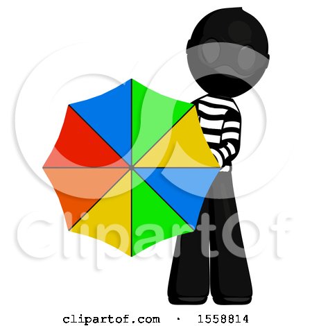 Black Thief Man Holding Rainbow Umbrella out to Viewer by Leo Blanchette