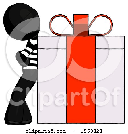 Black Thief Man Gift Concept - Leaning Against Large Present by Leo Blanchette