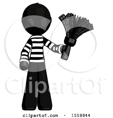 Black Thief Man Holding Feather Duster Facing Forward by Leo Blanchette