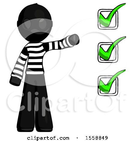 Black Thief Man Standing by List of Checkmarks by Leo Blanchette