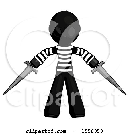 Black Thief Man Two Sword Defense Pose by Leo Blanchette