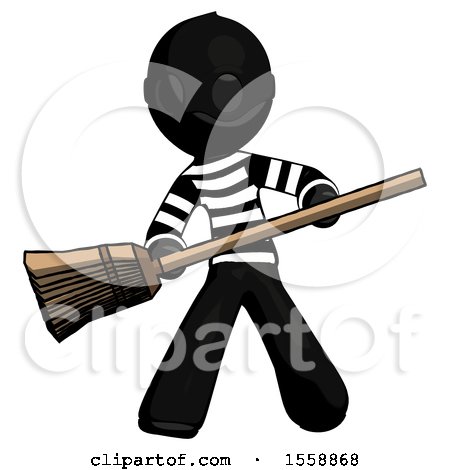 Black Thief Man Broom Fighter Defense Pose by Leo Blanchette