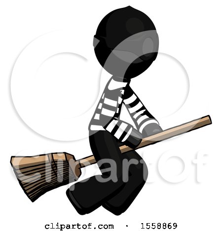 Black Thief Man Flying on Broom by Leo Blanchette
