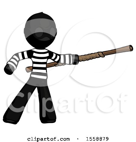 Black Thief Man Bo Staff Pointing Right Kung Fu Pose by Leo Blanchette