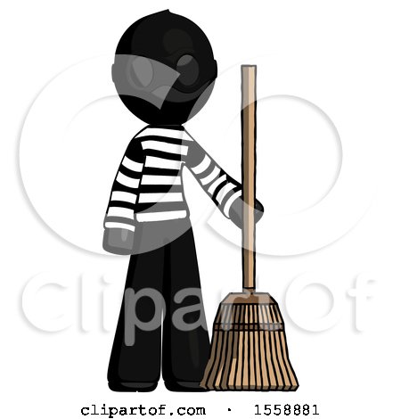 Black Thief Man Standing with Broom Cleaning Services by Leo Blanchette