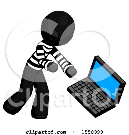 Black Thief Man Throwing Laptop Computer in Frustration by Leo Blanchette
