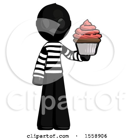 Black Thief Man Presenting Pink Cupcake to Viewer by Leo Blanchette