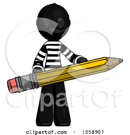 Black Thief Man Writer or Blogger Holding Large Pencil by Leo Blanchette