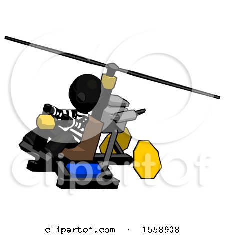 Black Thief Man Flying in Gyrocopter Front Side Angle Top View by Leo Blanchette