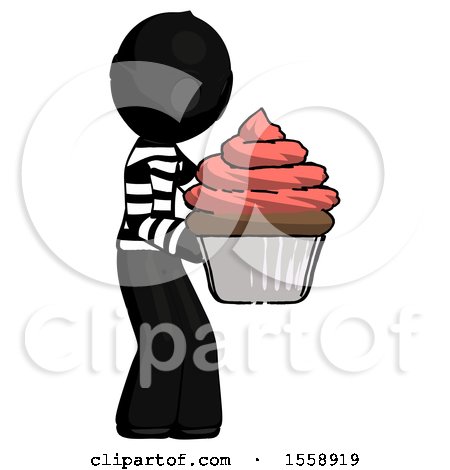 Black Thief Man Holding Large Cupcake Ready to Eat or Serve by Leo Blanchette