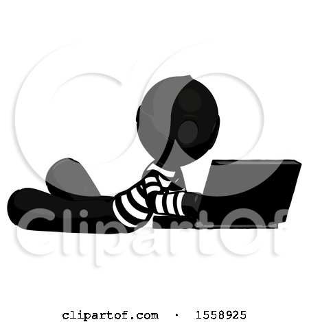 Black Thief Man Using Laptop Computer While Lying on Floor Side Angled View by Leo Blanchette