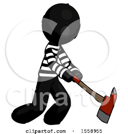 Black Thief Man Striking with a Red Firefighter's Ax by Leo Blanchette