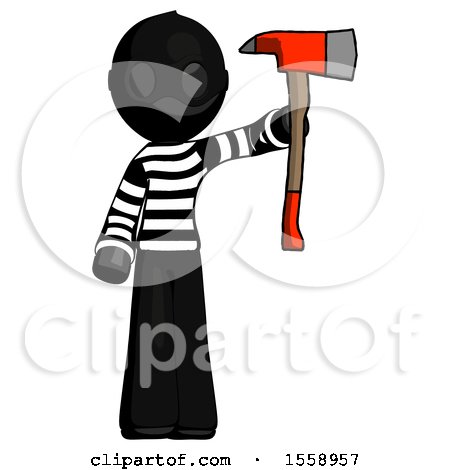 Black Thief Man Holding up Red Firefighter's Ax by Leo Blanchette