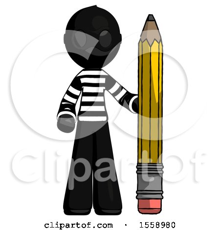 Black Thief Man with Large Pencil Standing Ready to Write by Leo Blanchette